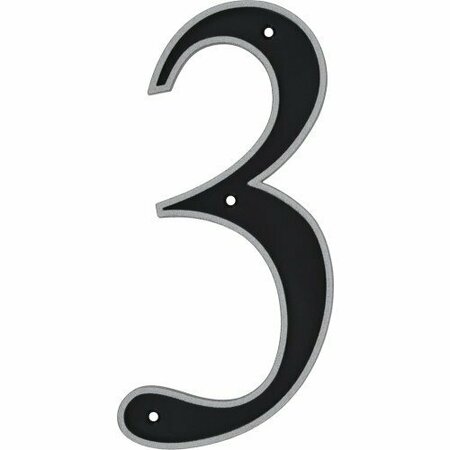HILLMAN 6 in. Reflective Black Plastic Nail-On Number 3 1 pc, 3PK 844813